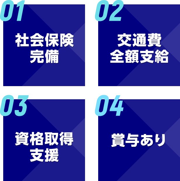 社会保険完備・交通費全額支給・資格取得支援・賞与あり